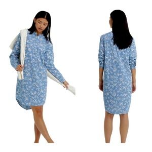 Draper James Lands End Nightshirt Blue Floral Chambray Long Sleeve Womens 1X
